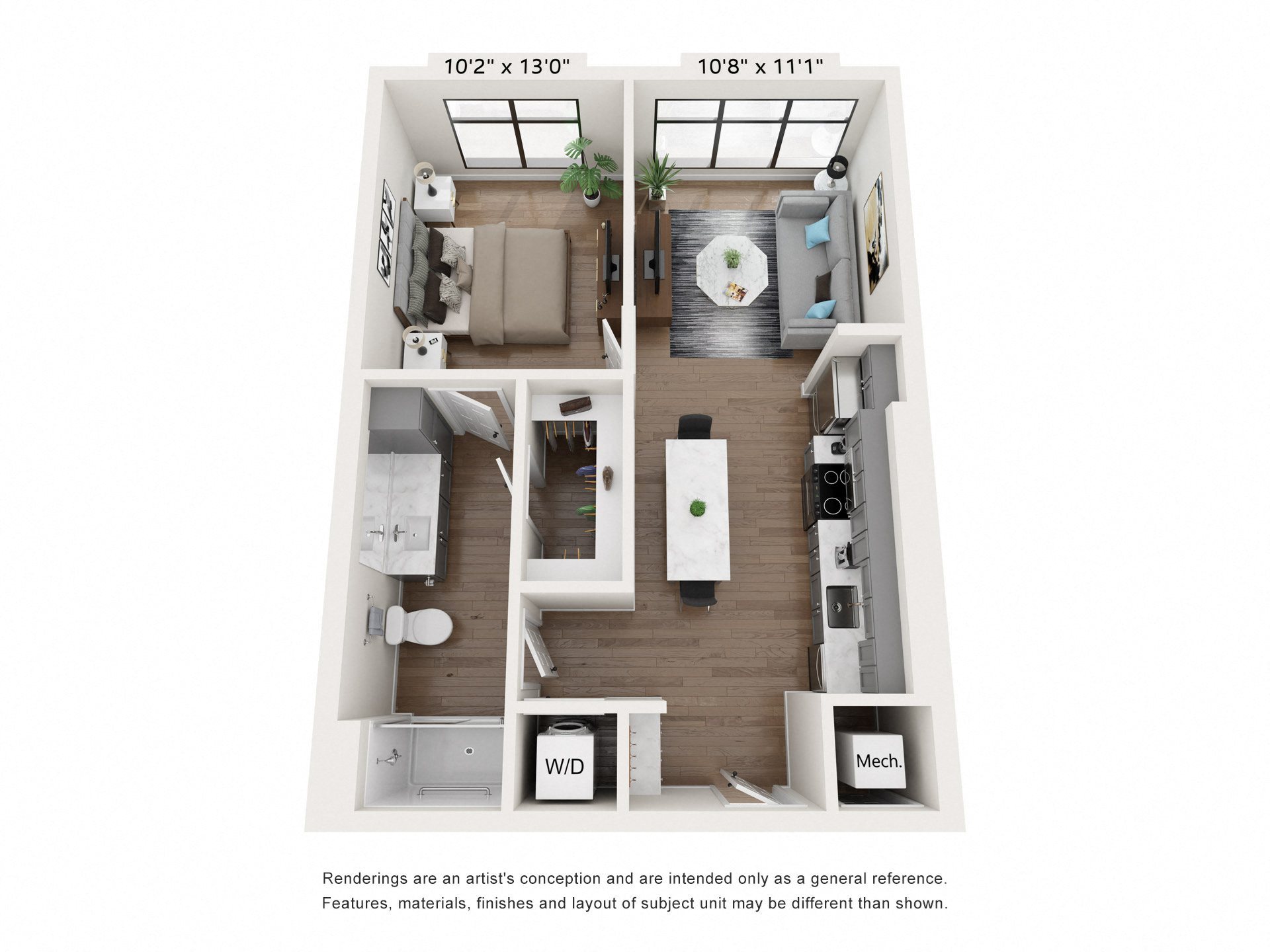 A1: 1 Bed 1 Bath floor plan